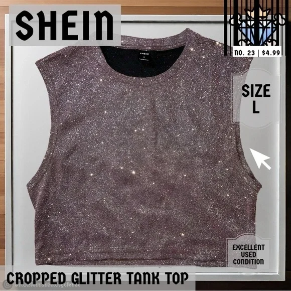 SHEIN MEN CROPPED GLITTER TANK TOP SIZE LARGE STREETWEAR FESTIVAL WEAR - Picture 2 of 6